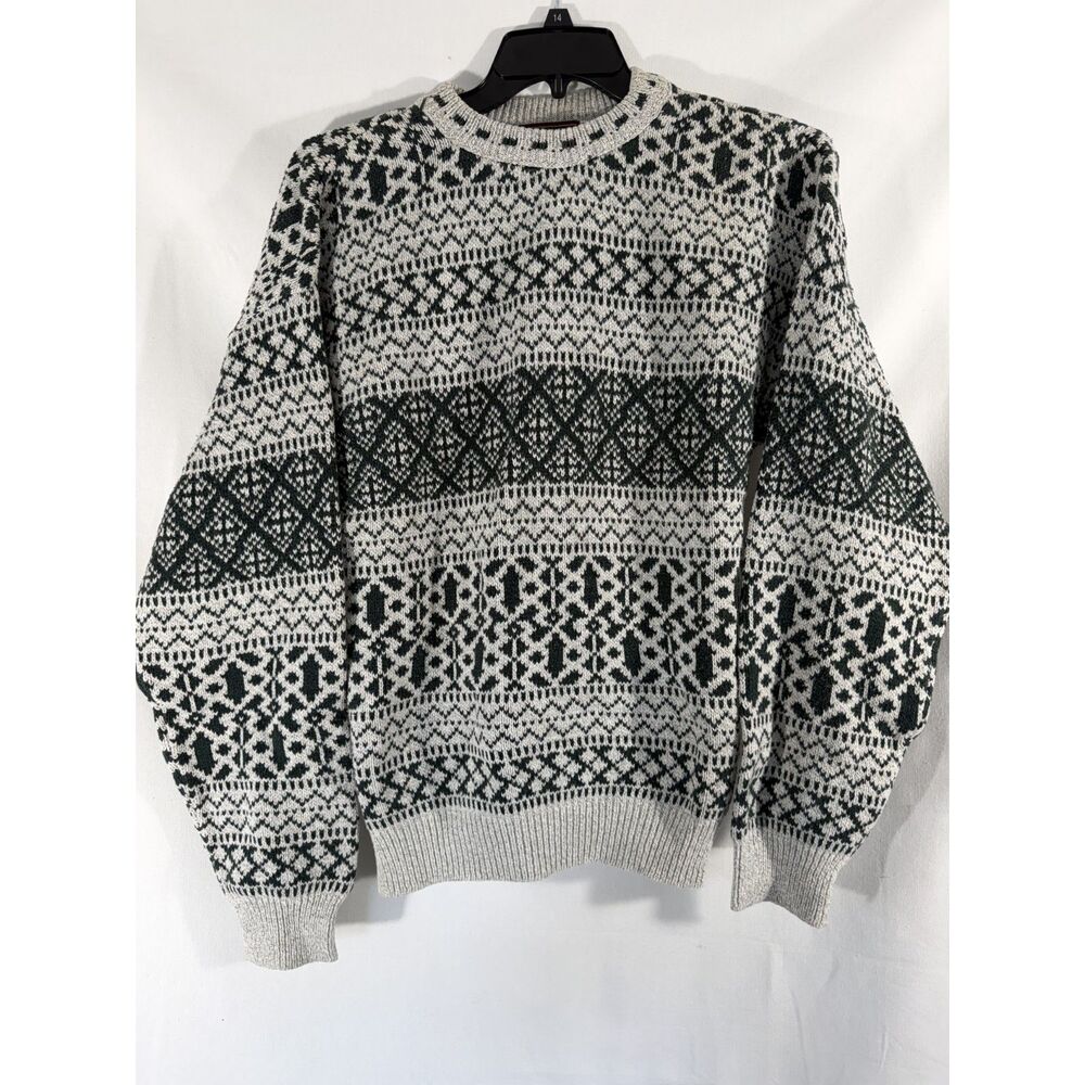 Savile Row Supply Co Men's XL Green Cream Fair Isle Cotton Sweater Made USA
